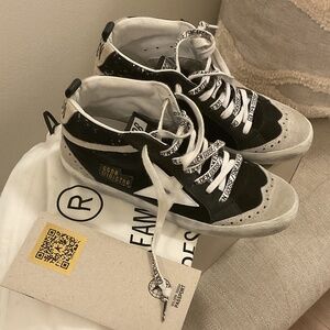 GOLDEN GOOSE - MID STAR BLACK VELVET AND SUEDE WITH GLITTER  - SZ 5 (35)